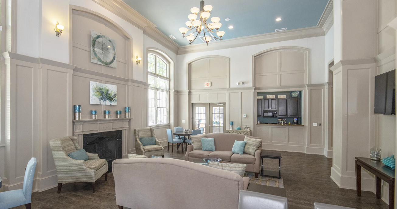indoor lobby area, columns at wakefield in raleigh nc